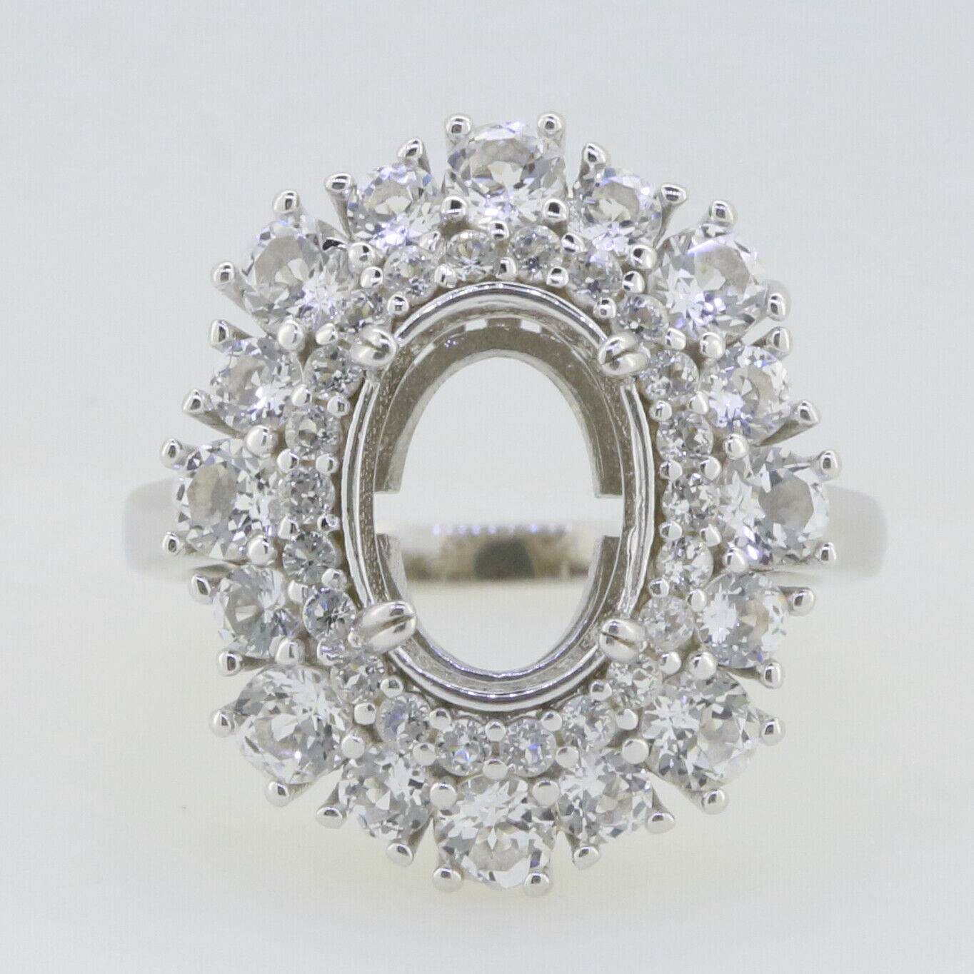 Sterling Silver Semi Mount Ring Setting Oval OV 12x9mm Double Halo White Topaz - Syzjewelry