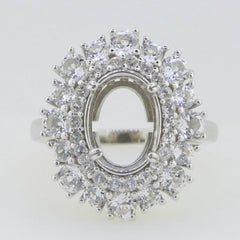 Sterling Silver Semi Mount Ring Setting Oval OV 12x9mm Double Halo White Topaz - Syzjewelry
