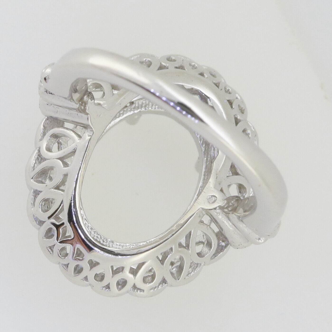 Art Deco Style Sterling Silver Semi Mount Ring Setting Oval OV 14x10mm - Syzjewelry