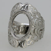 Sterling Silver Semi Mount Ring Setting Oval OV 15x11mm Cabochon Filigree - Syzjewelry