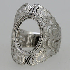 Sterling Silver Semi Mount Ring Setting Oval OV 15x11mm Cabochon Filigree - Syzjewelry