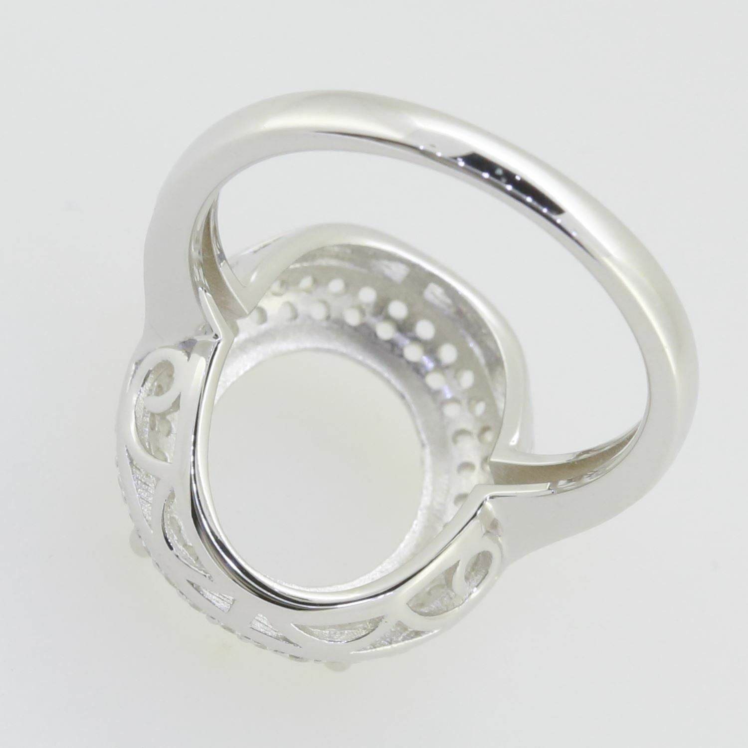 14K White Gold Semi Mount Ring Setting Oval OV 13X11mm W/ Moissanite - Syzjewelry