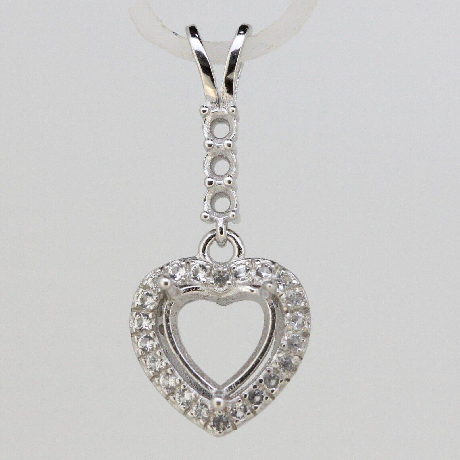 Sterling Silver Semi Mount Pendant Setting Heart HT 8x8mm RD 2.5mm White Topaz - Syzjewelry