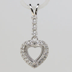 Sterling Silver Semi Mount Pendant Setting Heart HT 8x8mm RD 2.5mm White Topaz - Syzjewelry