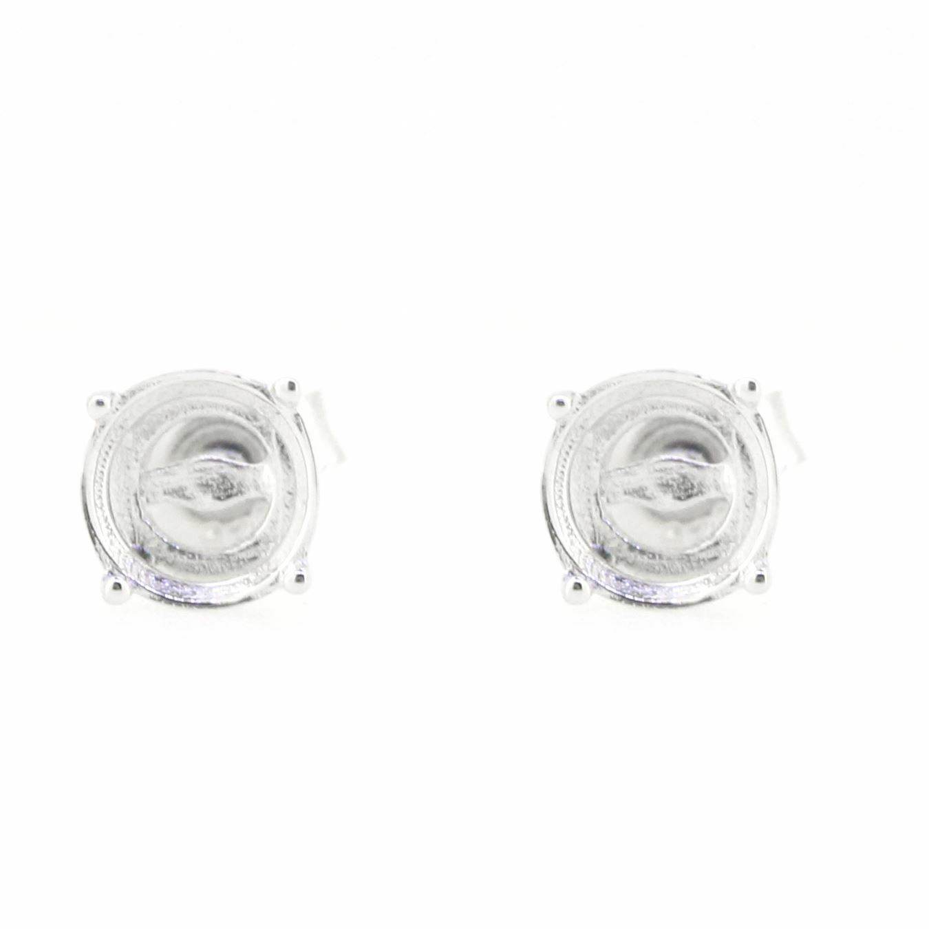 Sterling Silver Semi Mount Earrings Setting Round RD 6.5x6.5mm White Topaz - Syzjewelry