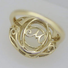 14K Yellow Gold Semi Mount Ring Setting Round RD 9x9mm Modern design Swirl Ring - Syzjewelry
