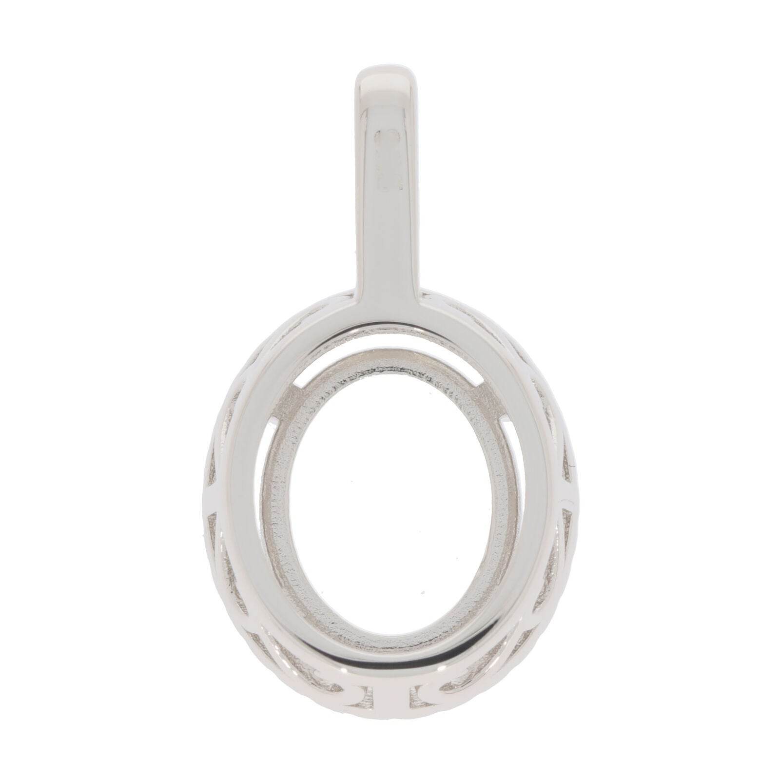 Sterling Silver Semi Mount Pendant Setting Oval OV 11X9mm Halo Topaz D-PJC41 - Syzjewelry