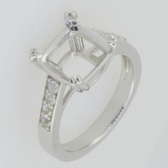 14K White Gold Semi Mount Ring Setting Cushion CU 10X10mm - Syzjewelry