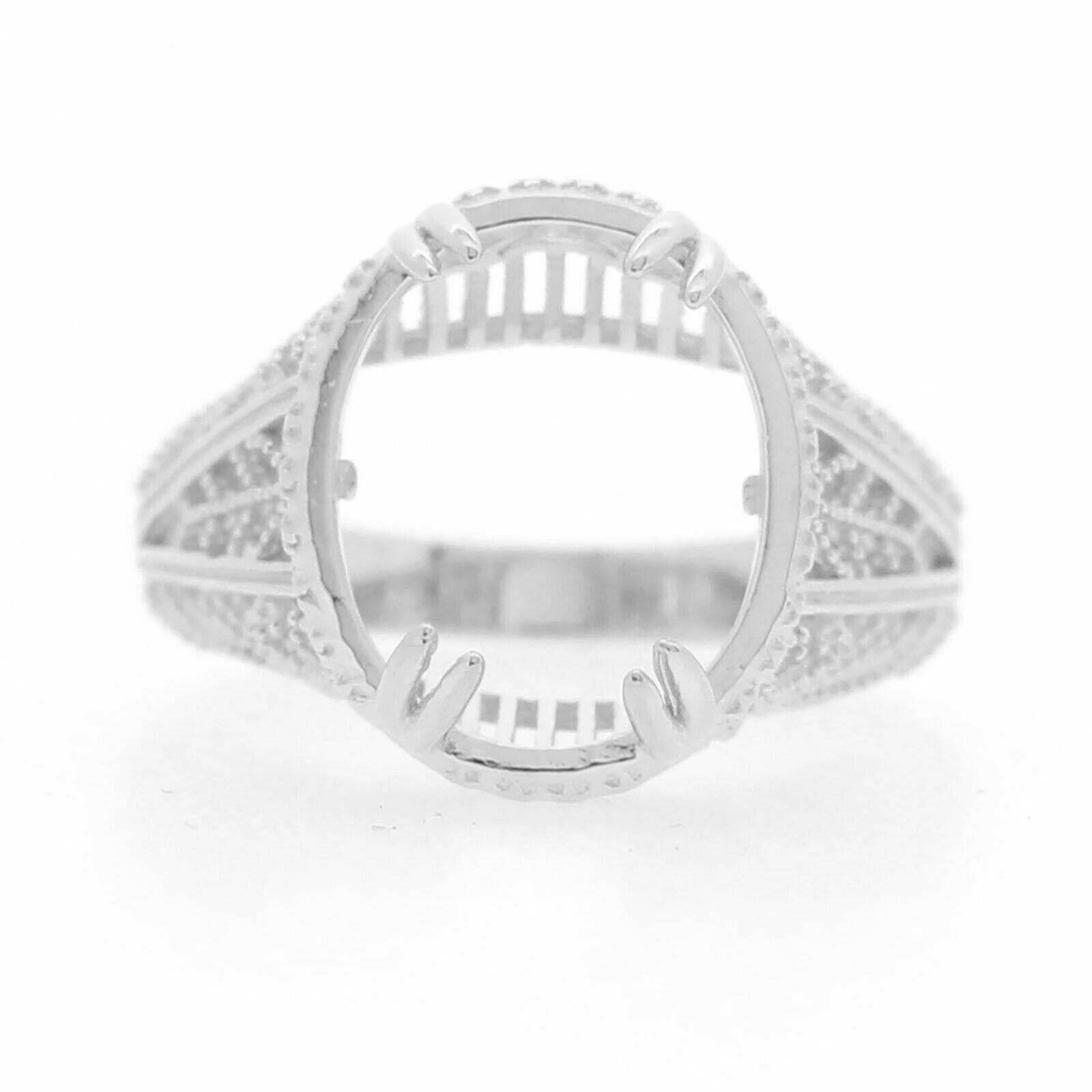 Sterling Silver Semi Mount Ring Setting Oval OV 14x12mm Filigree Repro - Syzjewelry