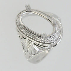 Sterling Silver Semi Mount Ring Setting Oval OV 15x8mm Vintage Repro - Syzjewelry
