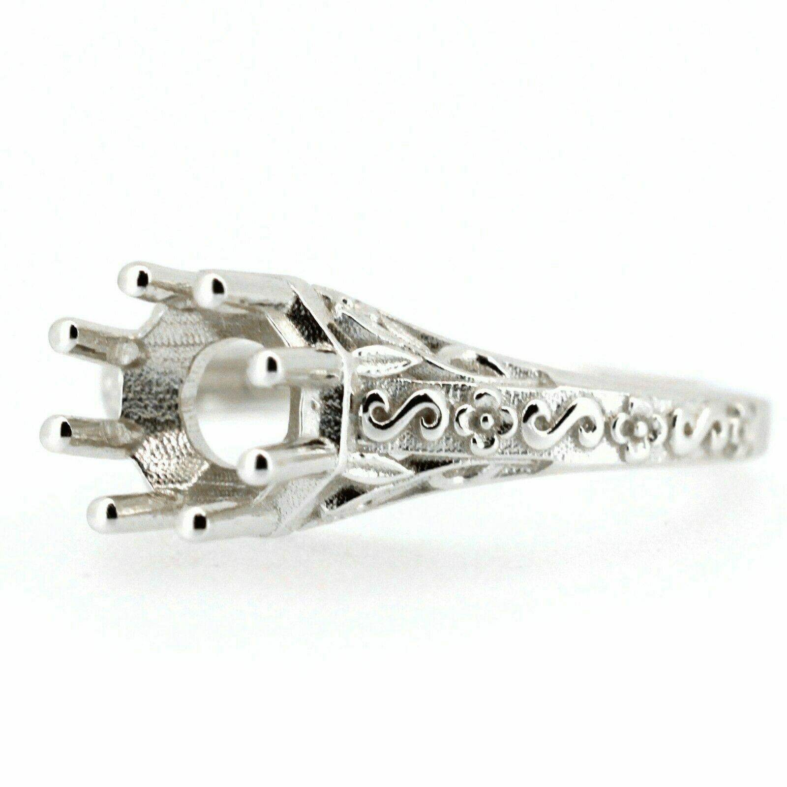 Art Deco Style Sterling Silver Semi Mount Ring Setting Round RD 6x6mm - Syzjewelry