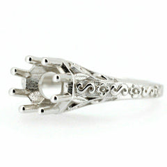 Art Deco Style Sterling Silver Semi Mount Ring Setting Round RD 6x6mm - Syzjewelry