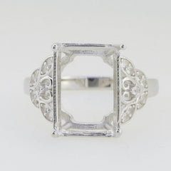 Sterling Silver Semi Mount Ring Setting Emerald OCT 14x10mm side stone - Syzjewelry