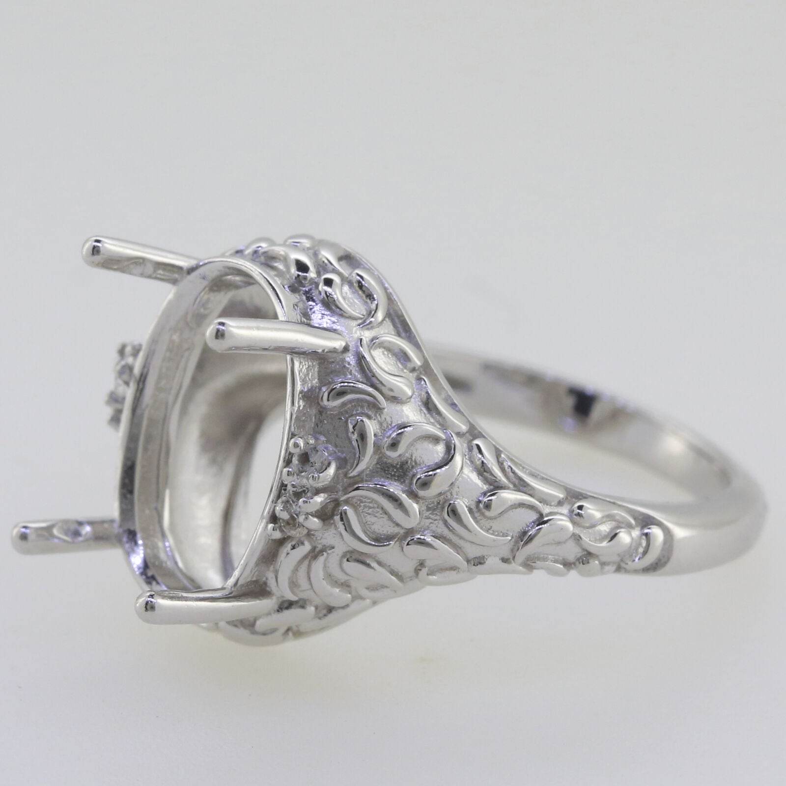 Sterling Silver Semi Mount Ring Setting Oval OV 14x10 Art Nouveau Style - Syzjewelry