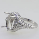 Sterling Silver Semi Mount Ring Setting Oval OV 14x10 Art Nouveau Style - Syzjewelry