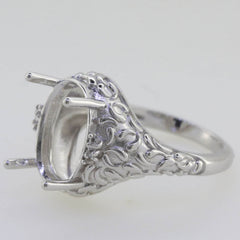 Sterling Silver Semi Mount Ring Setting Oval OV 14x10 Art Nouveau Style - Syzjewelry