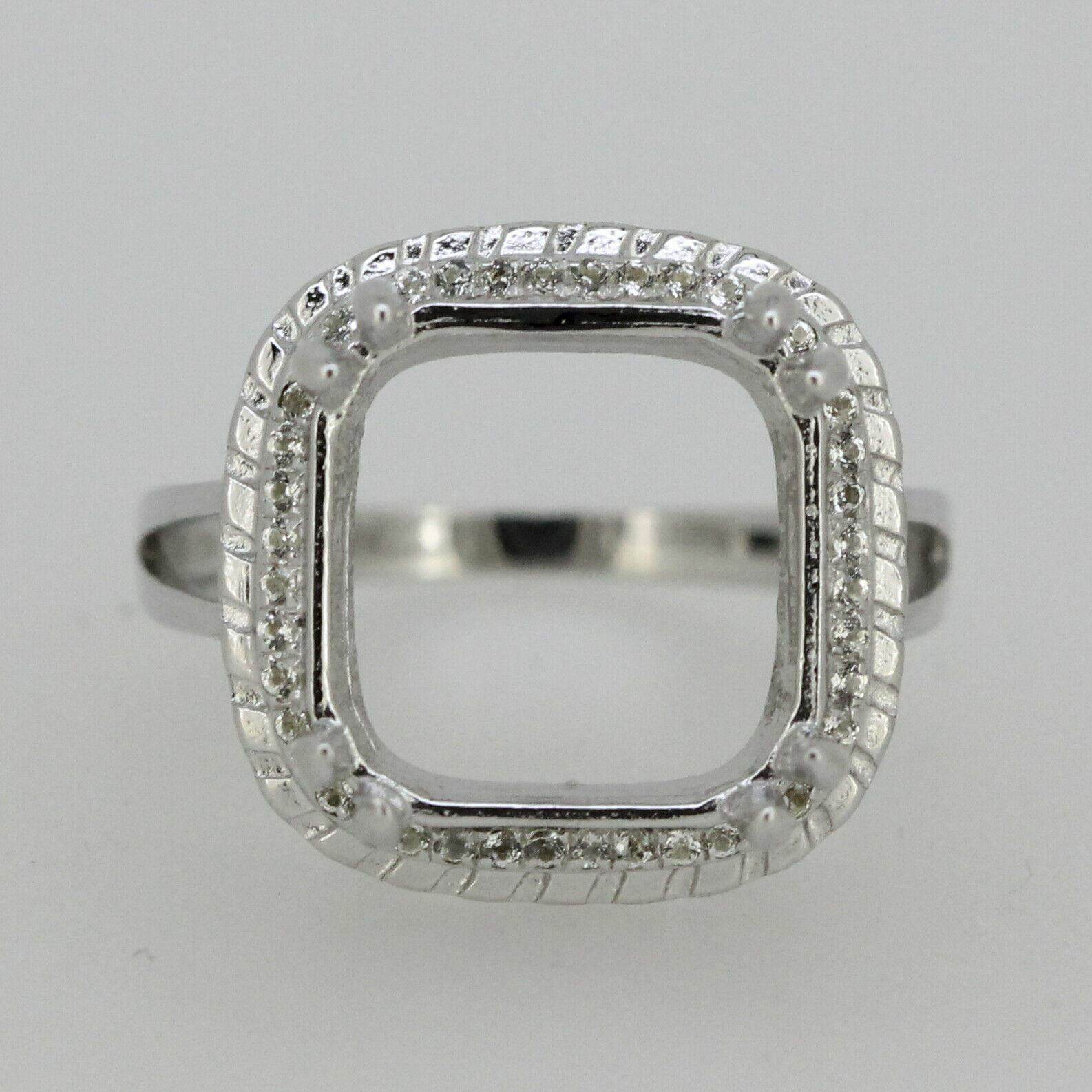 Sterling Silver Semi Mount Ring Setting Cushion Cu14x14mm Vintage Style - Syzjewelry