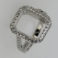 Sterling Silver Semi Mount Ring Setting Emerald OCT 12x10mm Halo White Topaz - Syzjewelry