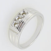 Solid Men's Sterling Silver Semi Mount Ring Setting RD 4x4mm 3 Stone Ring - Syzjewelry