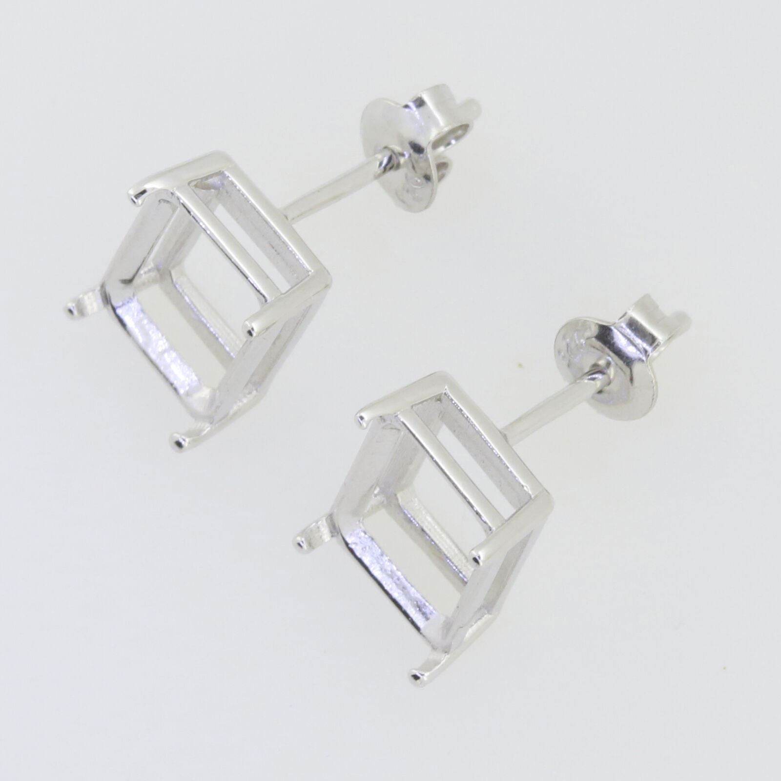 Sterling Silver Semi Mount Earrings Setting Emerald OCT 10x8mm Stud Wh - Syzjewelry