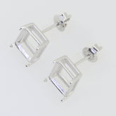 Sterling Silver Semi Mount Earrings Setting Emerald OCT 10x8mm Stud Wh - Syzjewelry