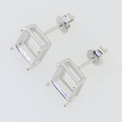 Sterling Silver Semi Mount Earrings Setting Emerald OCT 10x8mm Stud Wh - Syzjewelry