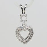 Sterling Silver Semi Mount Pendant Setting Heart HT 9x9mm RD 5mm White Topaz - Syzjewelry