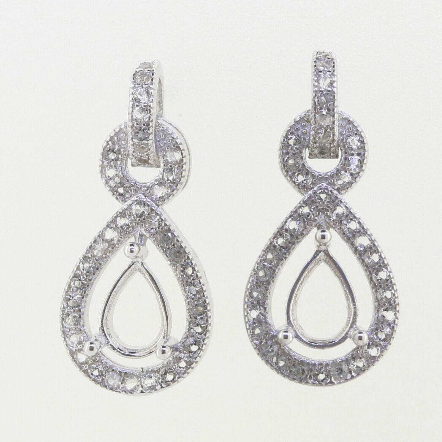 Sterling Silver Semi Mount Earrings Setting Pear PE 7x5mm Drop Stud Halo Topaz - Syzjewelry