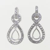 Sterling Silver Semi Mount Earrings Setting Pear PE 7x5mm Drop Stud Halo Topaz - Syzjewelry