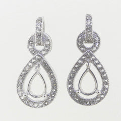 Sterling Silver Semi Mount Earrings Setting Pear PE 7x5mm Drop Stud Halo Topaz - Syzjewelry