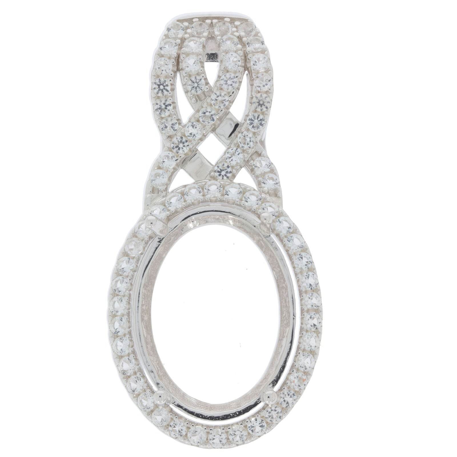 Sterling Silver Semi Mount Pendant Setting Oval OV 20X15mm Halo Topaz - Syzjewelry