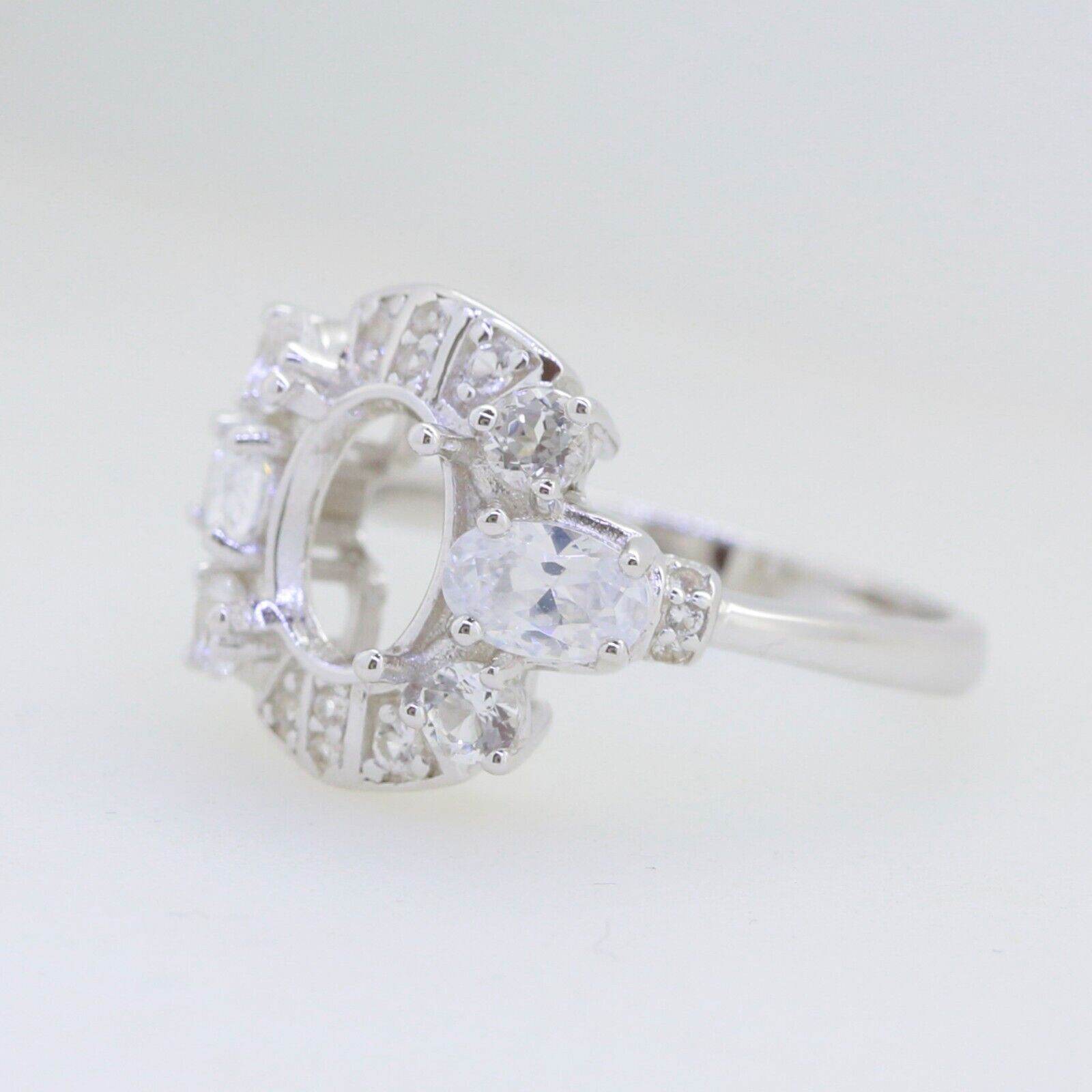 Sterling Silver Semi Mount Ring Setting Oval OV 9x7mm Halo - Syzjewelry