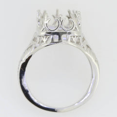 Sterling Silver Semi Mount Ring Setting Emerald OCT 16X10mm Art Deco Vintage Style - Syzjewelry