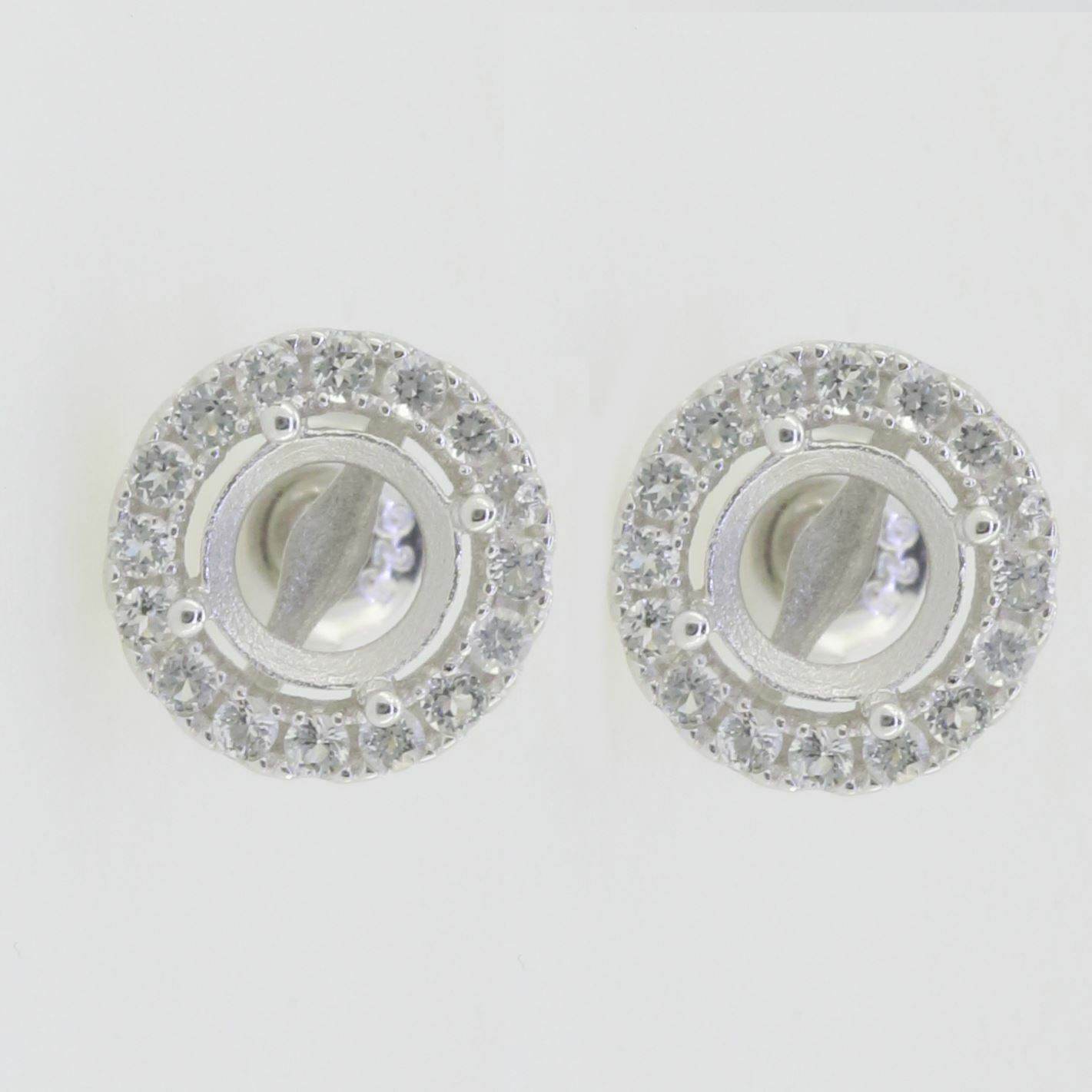 14K White Gold Semi Mount Earrings Setting Round RD 6x6mm Solid - Syzjewelry