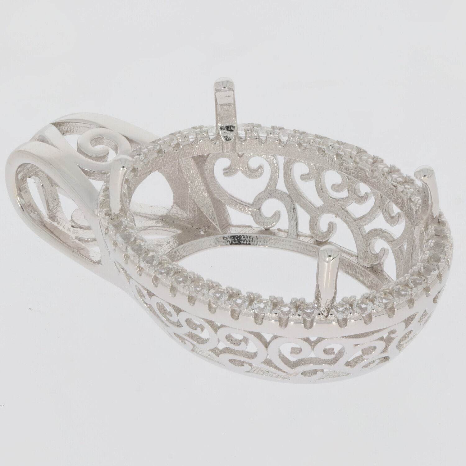 Sterling Silver Semi Mount Pendant Setting Oval OV 21X16mm Halo Topaz - Syzjewelry