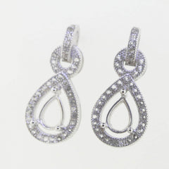 Sterling Silver Semi Mount Earrings Setting Pear PE 7x5mm Drop Stud Halo Topaz - Syzjewelry