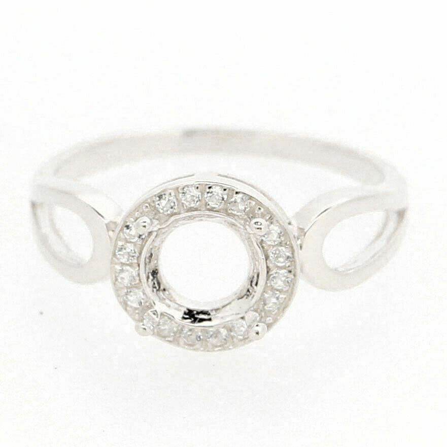Sterling Silver Semi Mount Ring Setting Round RD 6x6mm Halo w White Topaz - Syzjewelry