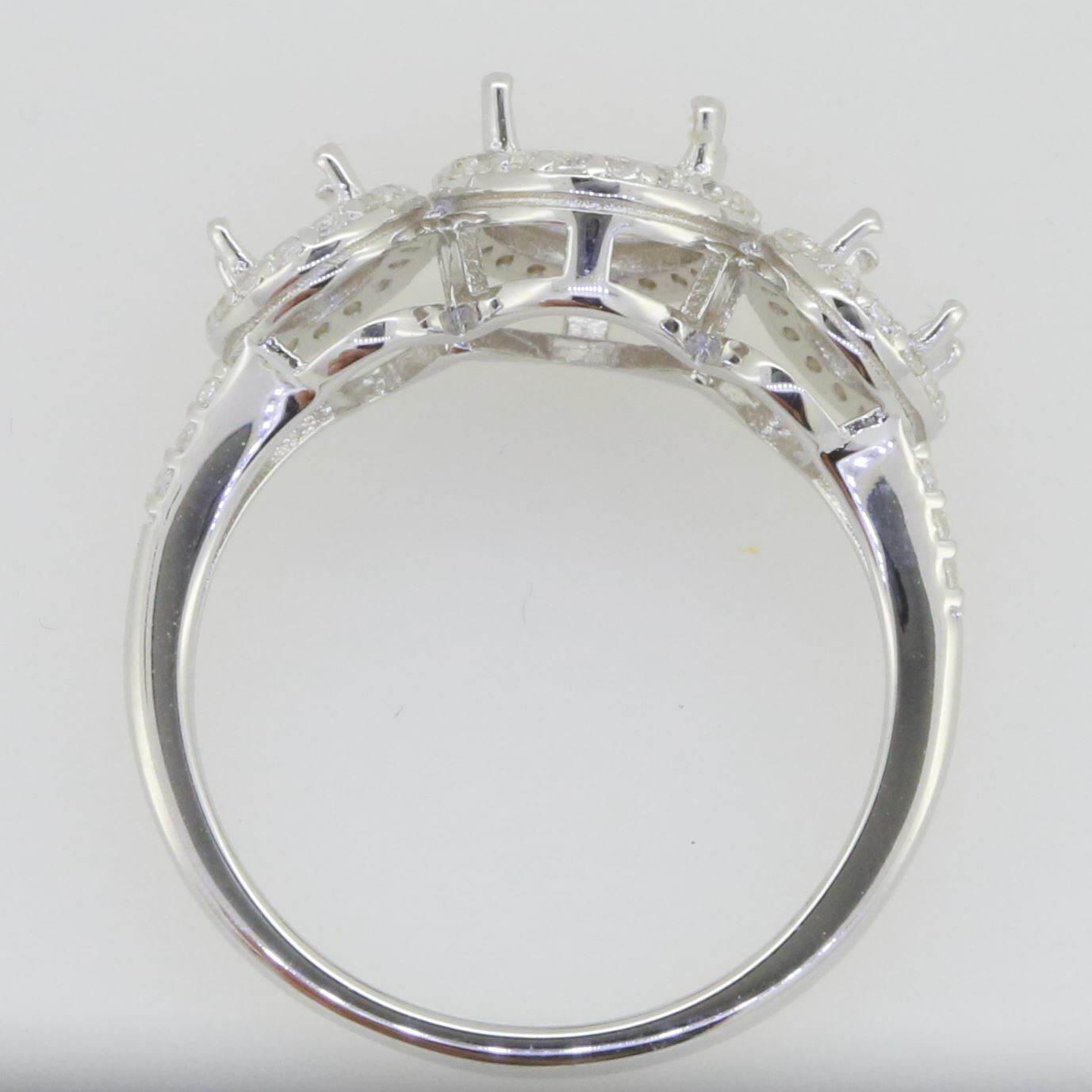 Sterling Silver Semi Mount Ring Setting Oval OV 8X6mm 6x4mm 3 Stones H PJC90 - Syzjewelry