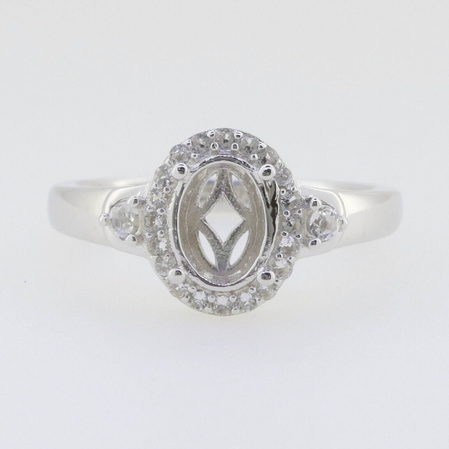 Sterling Silver Semi Mount Ring Setting Oval OV 8x6mm Halo White Topaz - Syzjewelry