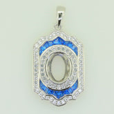 Sterling Silver Semi Mount Pendant Setting Oval OV 11x9mm Blue Spinel - Syzjewelry