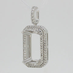 Sterling Silver Semi Mount Pendant Setting Emerald OCT 15x7 mm W/ White Topaz So - Syzjewelry