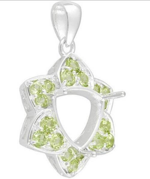 Sterling Silver Semi Mount Pendants Setting TL 10x10mm White Topaz N0433PJC1 - Syzjewelry