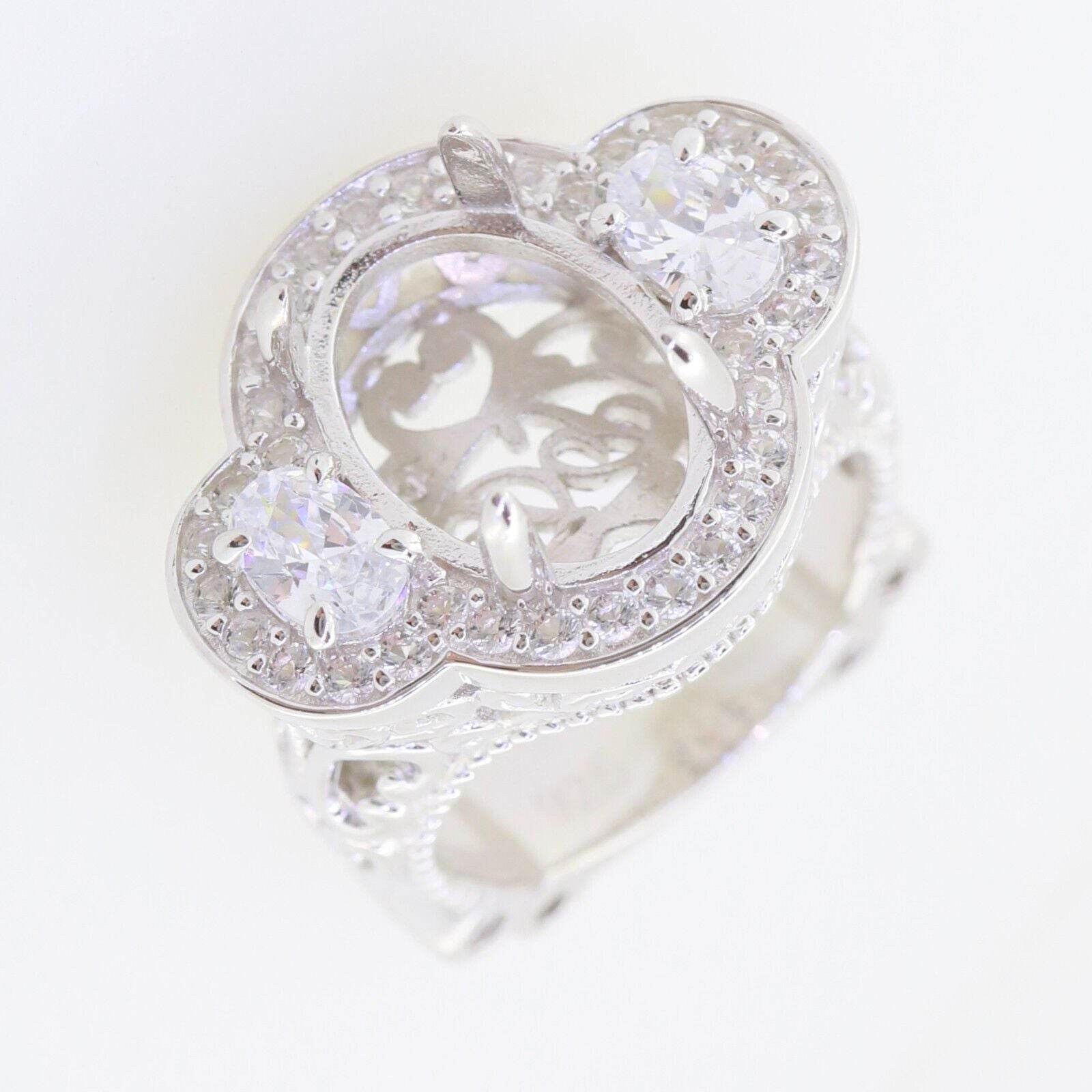 Sterling Silver Semi Mount Ring Setting Oval OV 14X10mm OV6x4 3 Stones - Syzjewelry