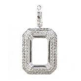 Sterling Silver Semi Mount Pendant Setting Emerald OCT 14x10mm Double Halo - Syzjewelry