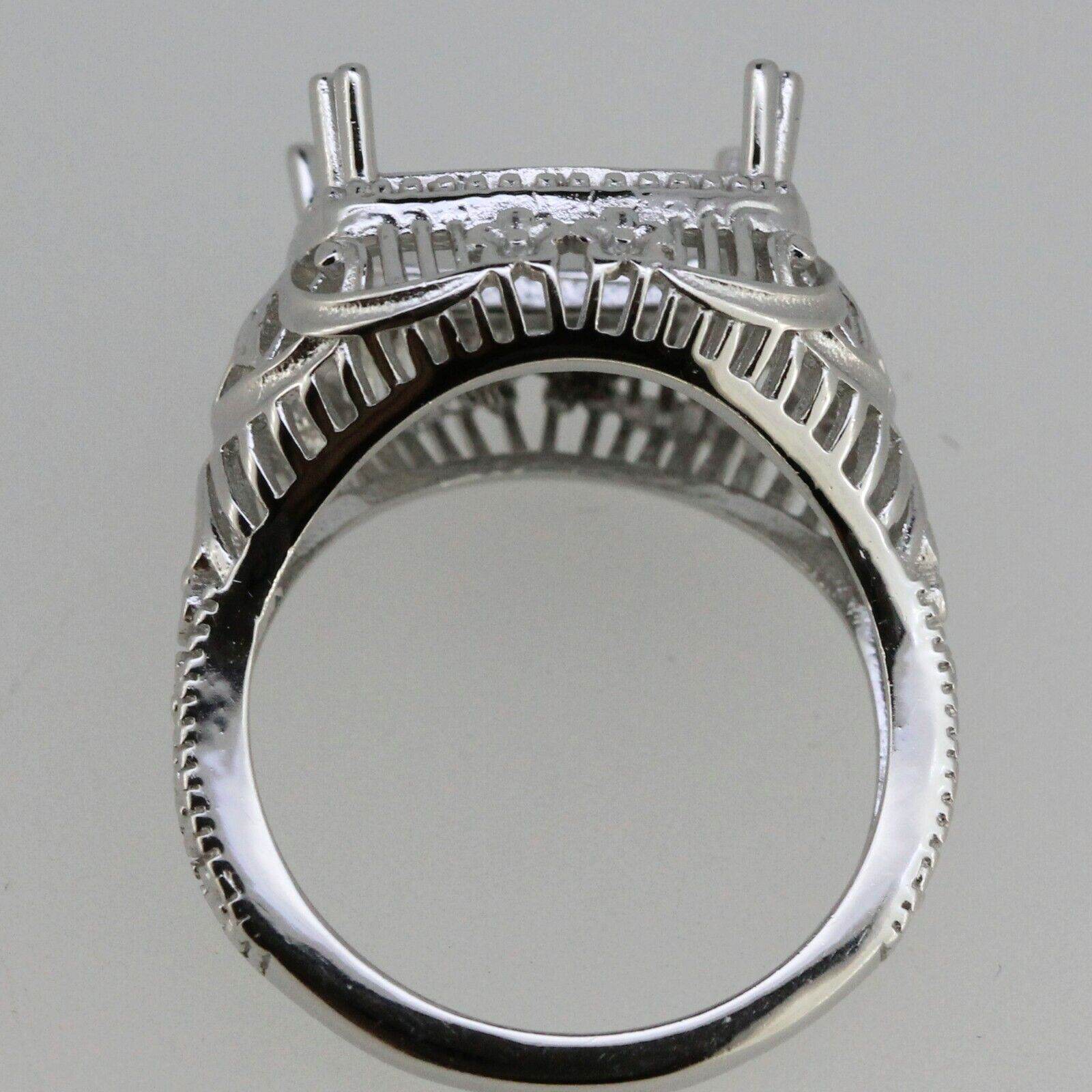 Filigree Sterling Silver Semi Mount Ring Setting Cushion Cu 12x8mm - Syzjewelry
