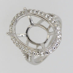 Sterling Silver Semi Mount Ring Setting Oval OV 16x12mm Halo Topaz - Syzjewelry
