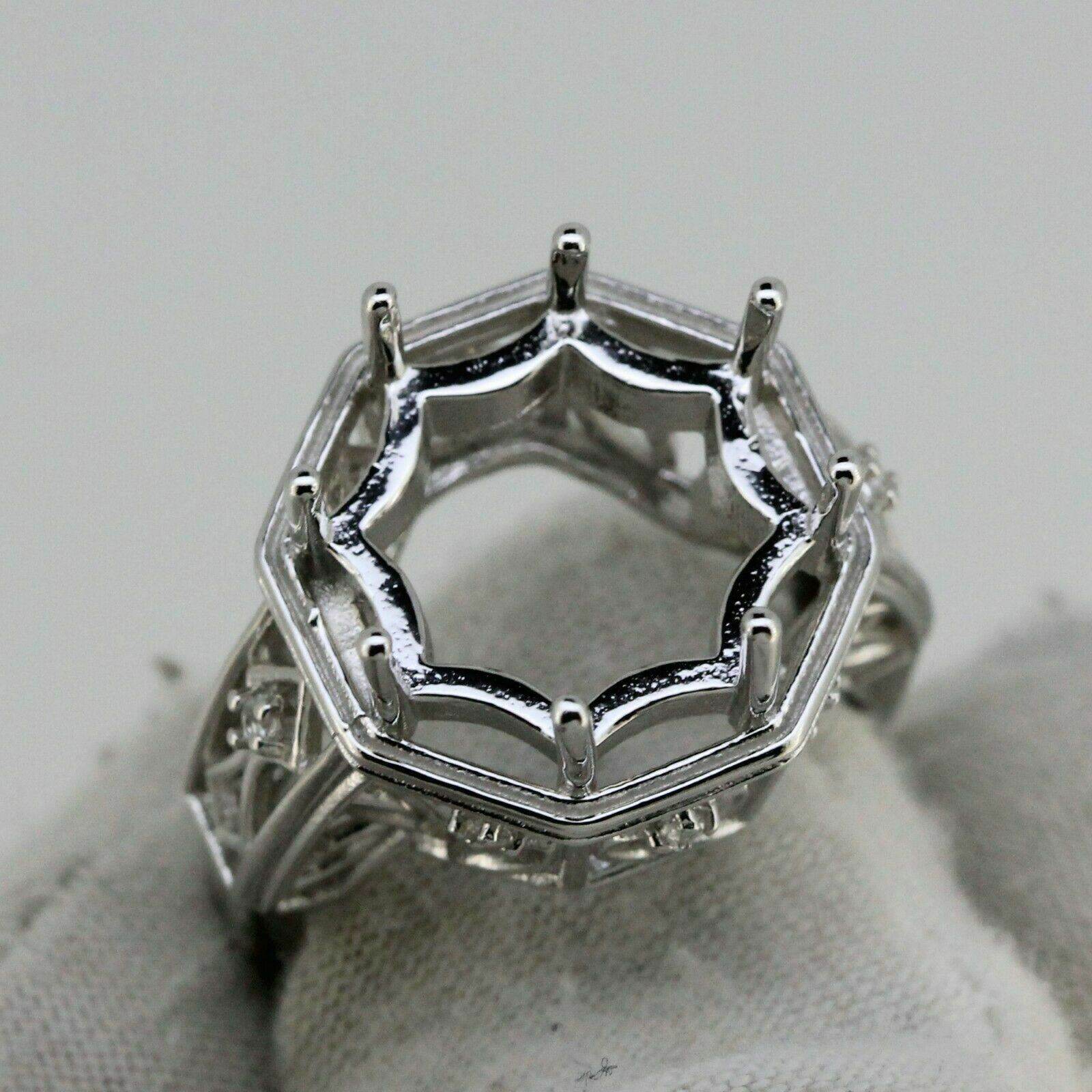 Art Deco Style Sterling Silver Semi Mount Ring Setting Round RD 17x17mm - Syzjewelry
