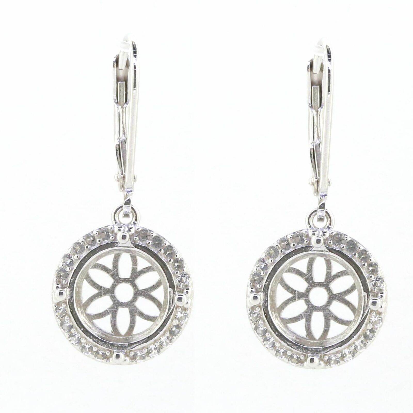 Sterling Silver Semi Mount Earrings Setting Round RD 10x10mm Halo Leverback - Syzjewelry