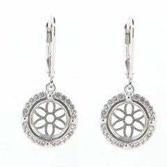 Sterling Silver Semi Mount Earrings Setting Round RD 10x10mm Halo Leverback - Syzjewelry