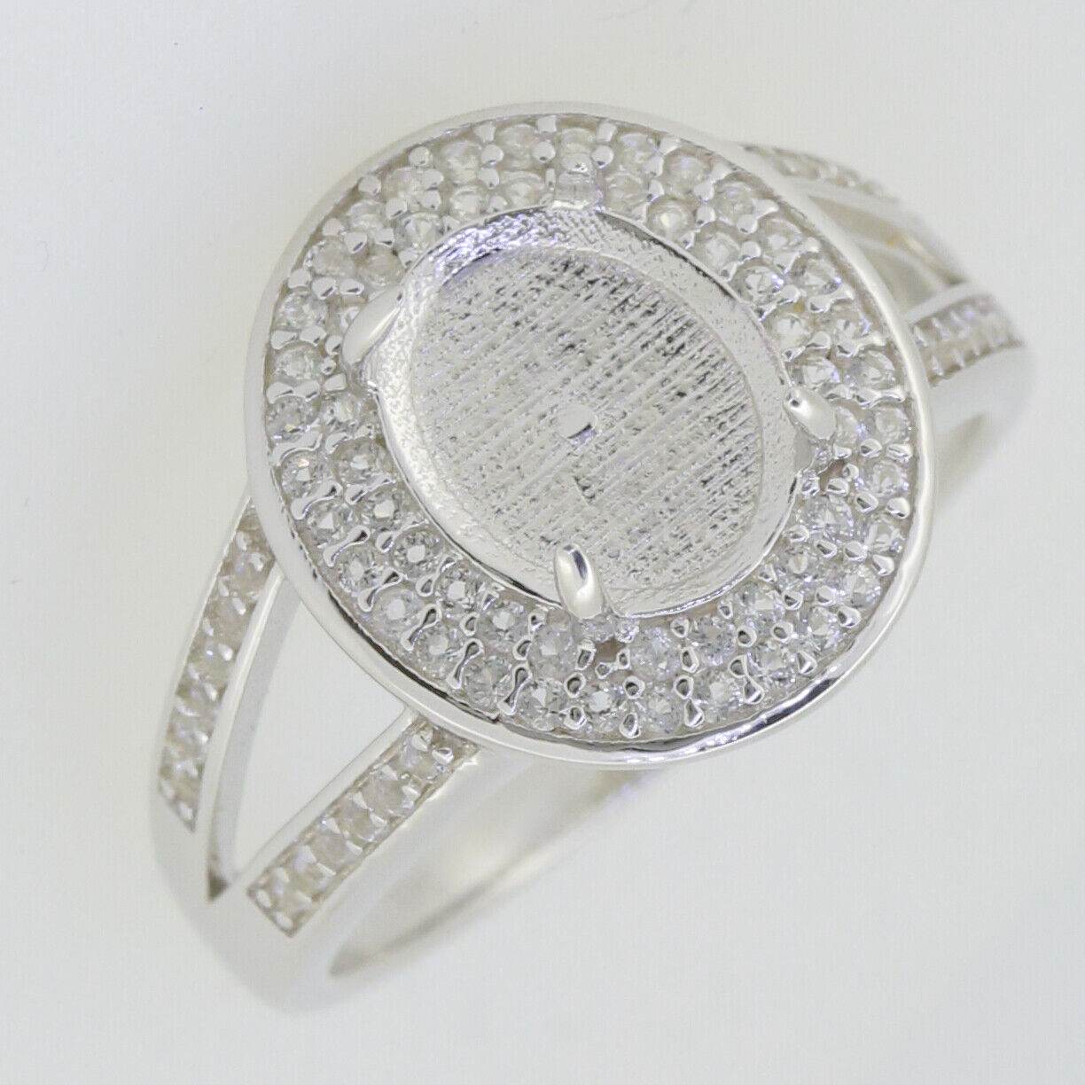 Sterling Silver Semi Mount Ring Setting Cab Oval OV 10X8mm Double Halo - Syzjewelry